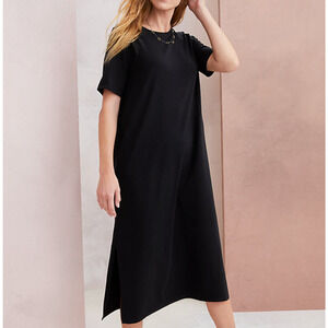 Eileen Fisher Black Jersey Stretch Midi T-Shirt Dress Size Small Organic Cotton